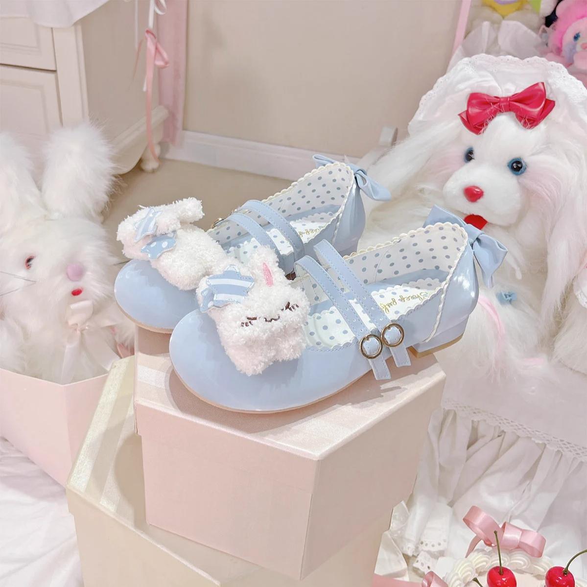 Sheep Puff - Mimitty Rabbit - Kawaii Lolita Low Heel Shoes Plush Bunny Spring Lolita Shoes