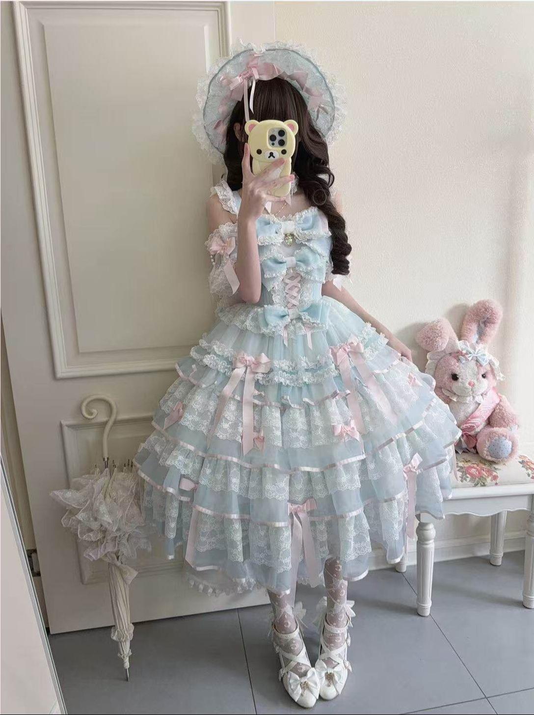 Sakura Snow Love Song - Wedding Sweet Lolita JSK Dress, Lace & Bows Details 44530:812617