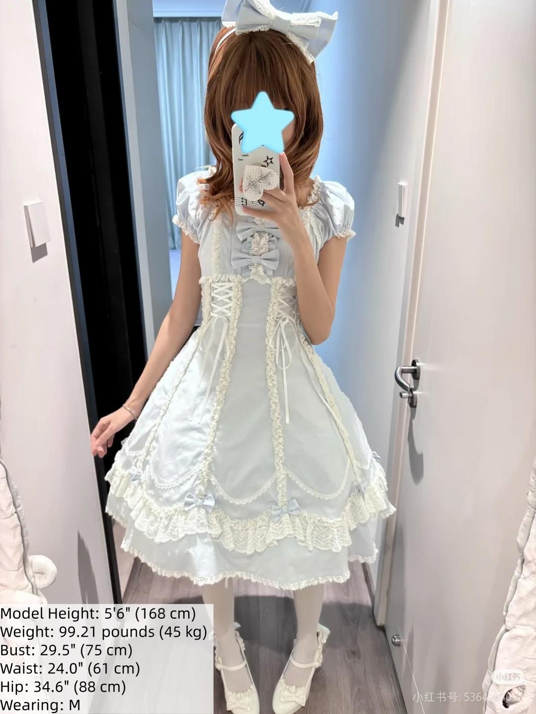 Cotton Old School Lolita Lace OP Dress, Three-tiered Back