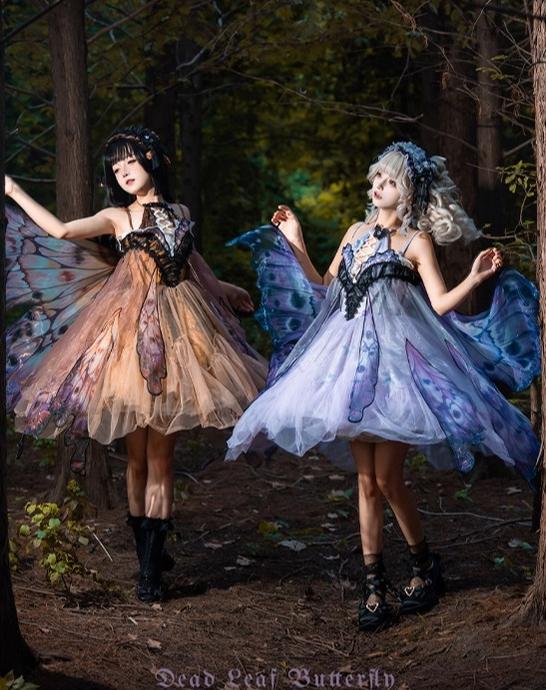 Urtto - Dead Leaf Butterfly - Chiffon Gothic Lolita JSK, Irregular Tiered Skirt 44352:804296