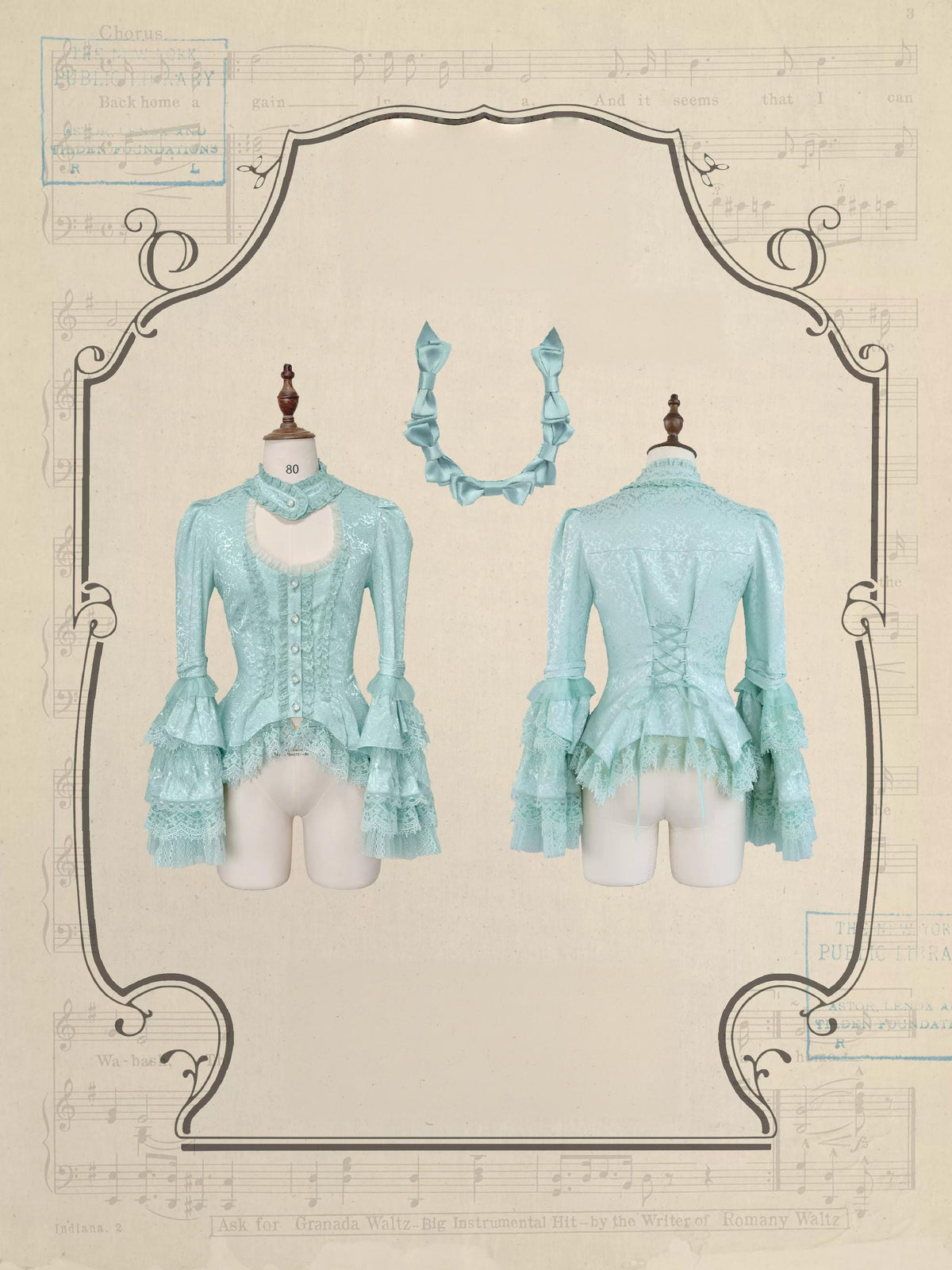 Requiem - Gothic Lolita Blouse & Skirt Set, Jacquard with Satin Lace (L M S XL XS) 45969:869935