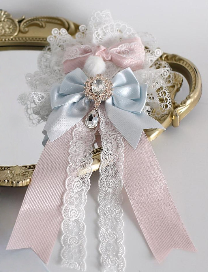 Lolita Headdress, Bunny Ear KC, Embroidered Lace Dual-purpose floral ornament