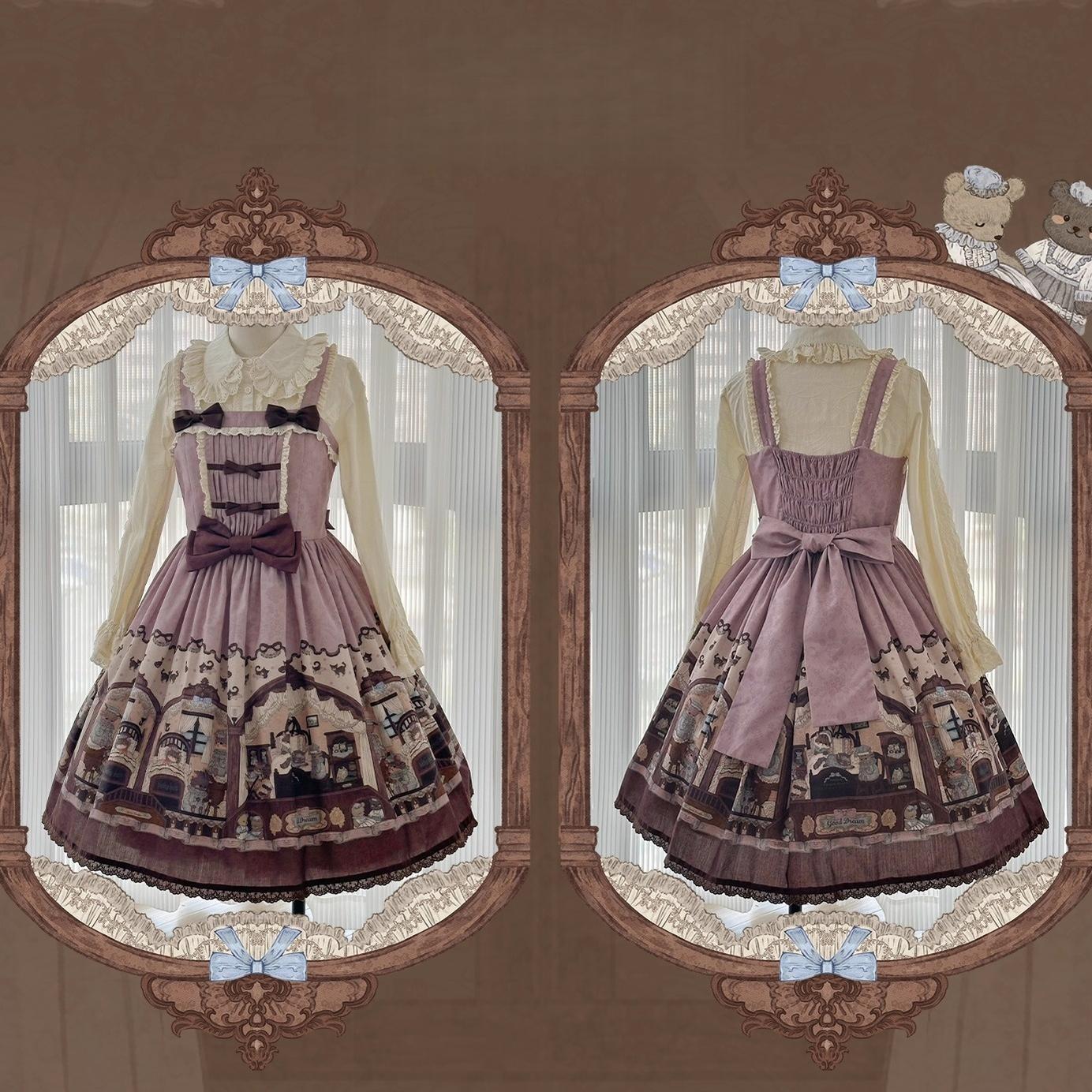 Sweet Dream Sheep - Vintage Bear - Printed Sweet Lolita Dress, Zipper Clousure (L M S XL) 43709:784134