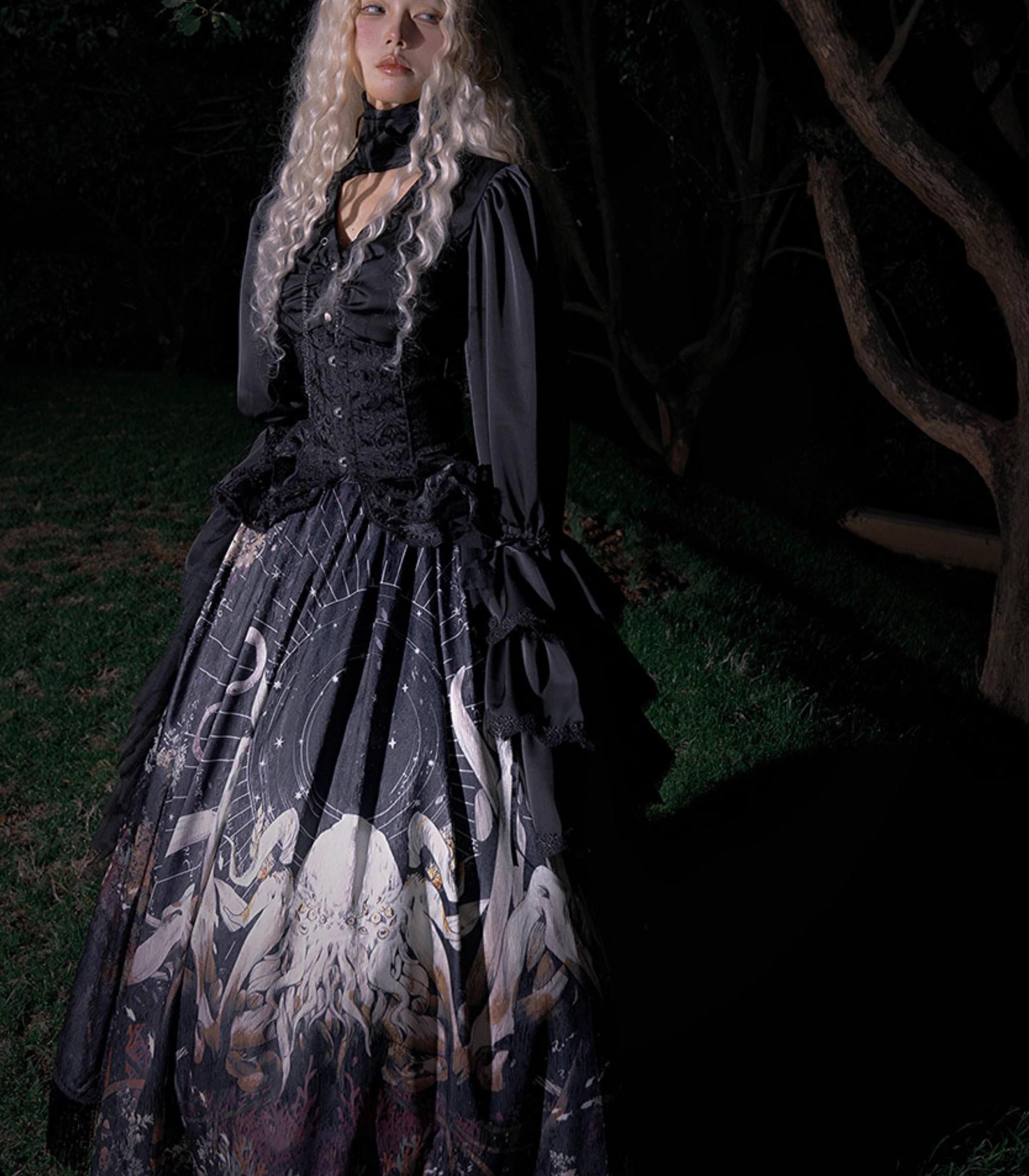 Caged Bird Hotel - Reborn Ancient God - Gothic Lolita Shirt & Skirt Set