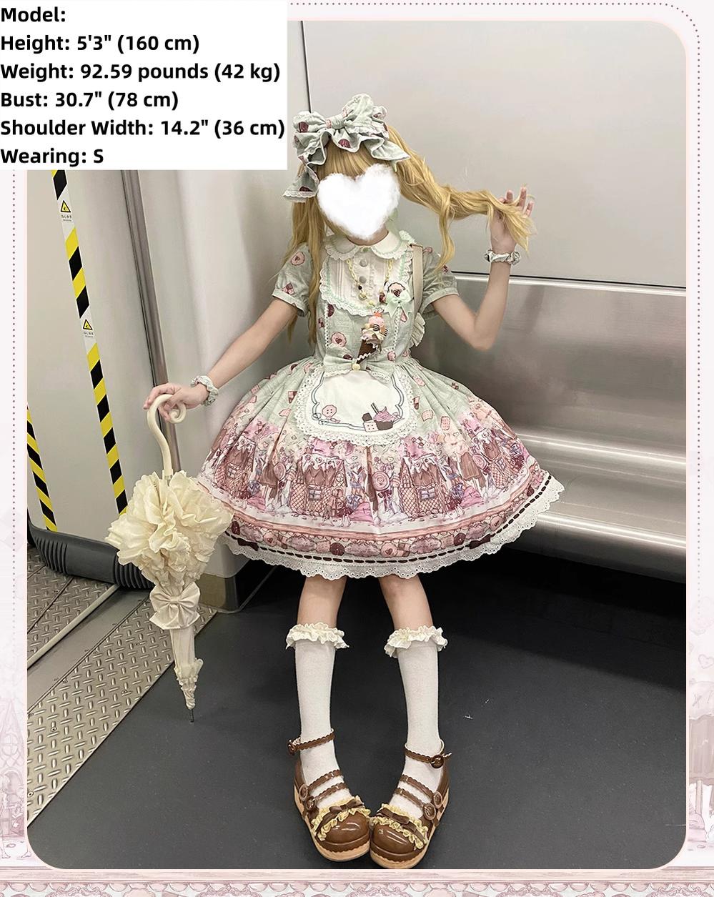 The Story of Frosting Town - Kawaii Lolita Print Dress, Detachable Apron 44387:806567
