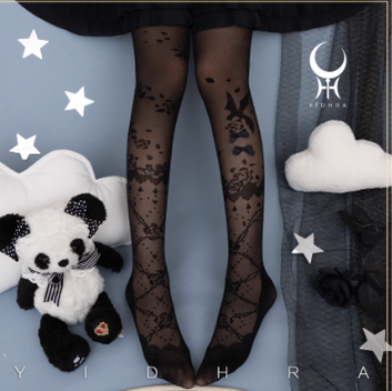 Yidhra~Nightingale and Rose~Elegant Lolita Stereo Flower Thin Tights free size black ordinary-thin-silk 20D 