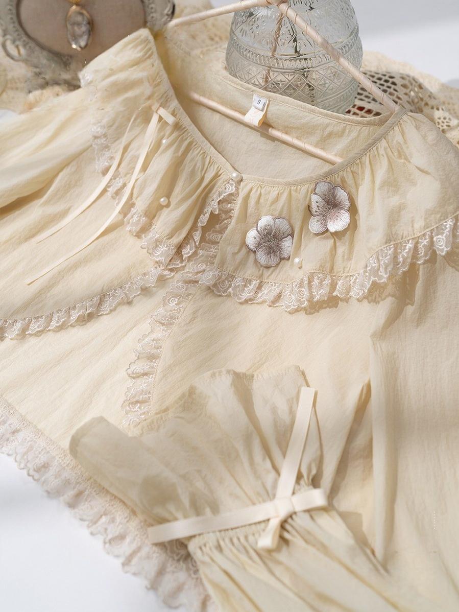 NyaNya - Four Seasons - UPF50+ Daily Lolita Light Cardigan With Embroidered Floral Light Yellow (textured fabric) S