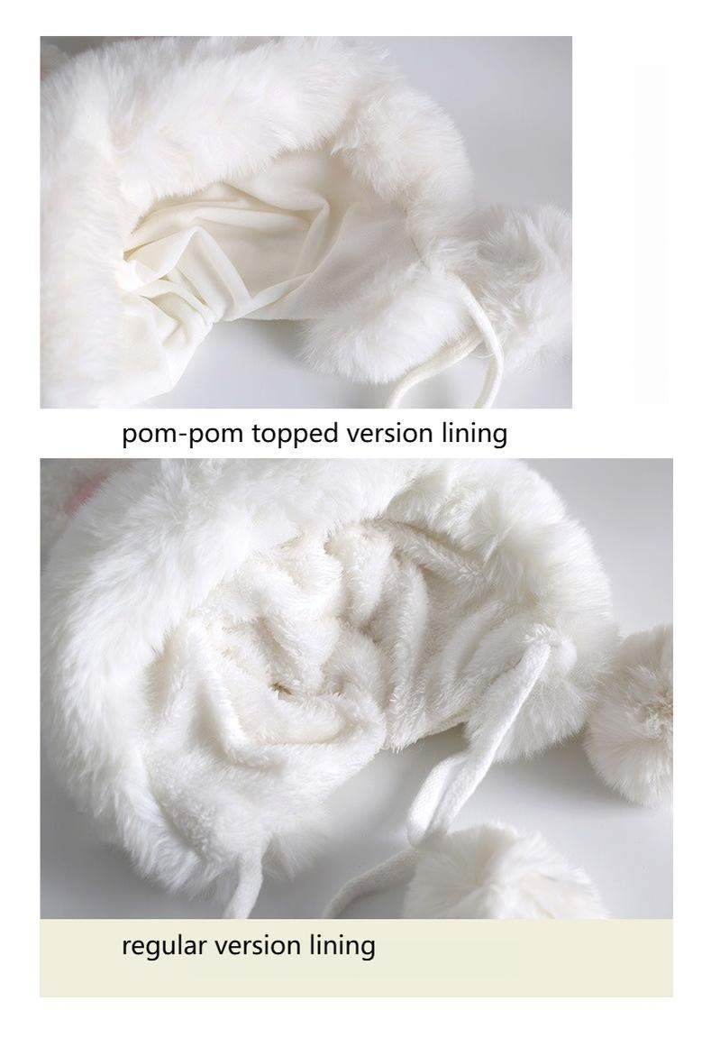 Xiaogui - Winter Kawaii Lolita Hat Plush Warm Hat with Pom-Poms