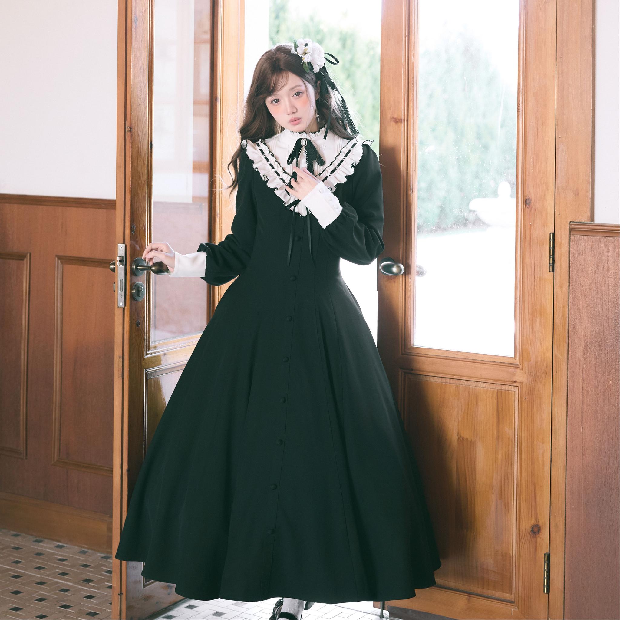 Winter Birch - Classic Lolita Slim Fit OP Dress, Standing Collar