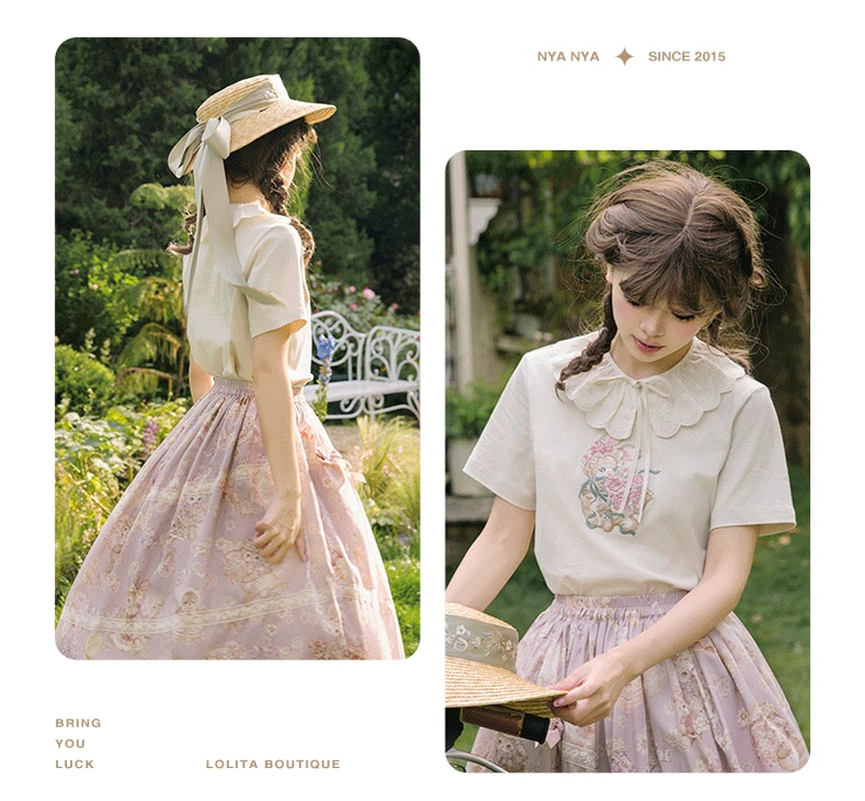 NyaNya - Four Seasons Collection - Sweet Lolita T-shirt Summer Loose Fit Embroidered T-shirt
