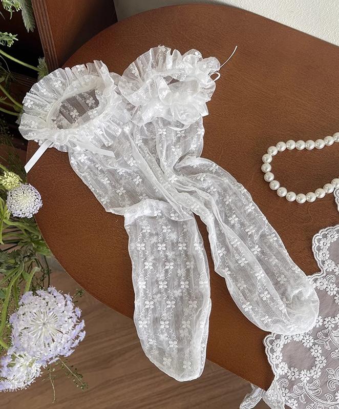 WAGUIR - Sweet Lolita Thin Calf Socks with Ruffled Cuffs White One Size (suitable for sizes 35-39)