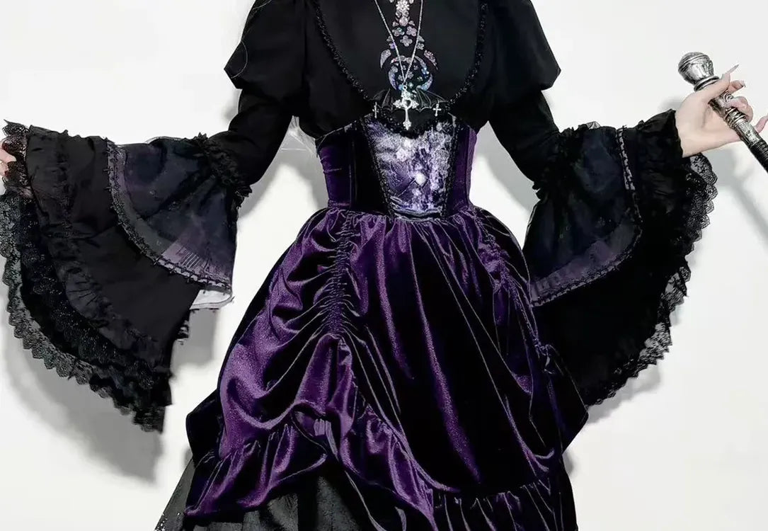Stellar Orbit Cathedral - Gothic Lolita Hime Sleeve Blouse & Corset & Mamian Skirt Set (L M S XS) 45901:867470