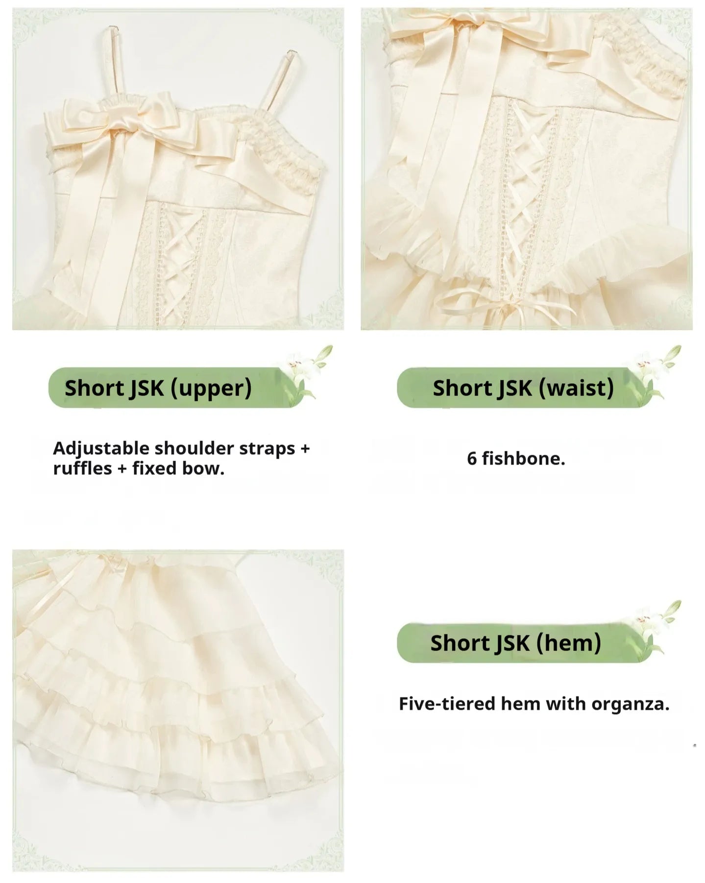 MistKiss Lily - Classic Lolita Tiered Hem JSK Dress, Fishbone Waist 45318:853913