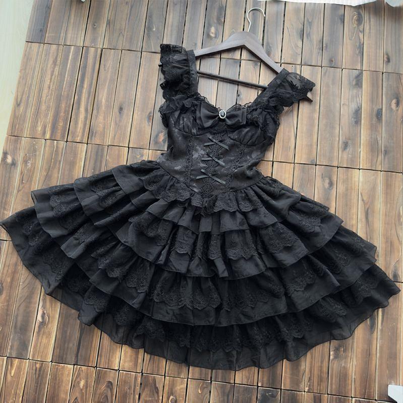 Phoenix Rise - Sweet Lolita Wedding JSK, Bullet Dress Inspired Black JSK Only S
