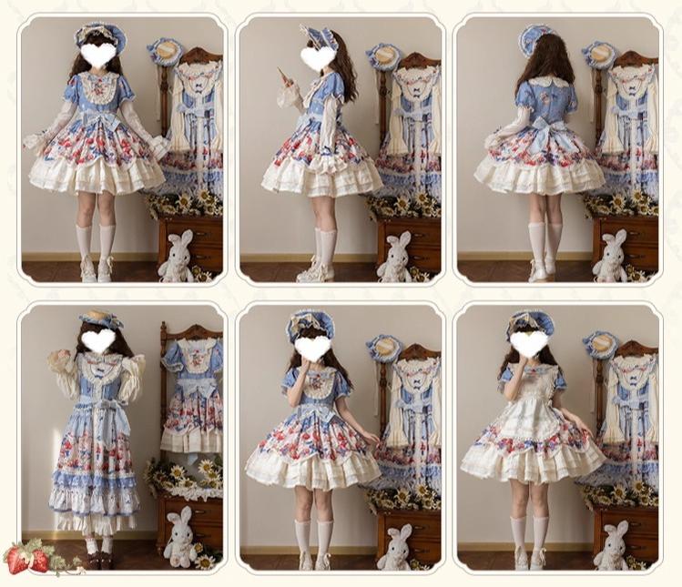 Honey Machine - Sweetheart Rabbit Berry - Country Lolita JSK & OP Dress Suit 44133:796155