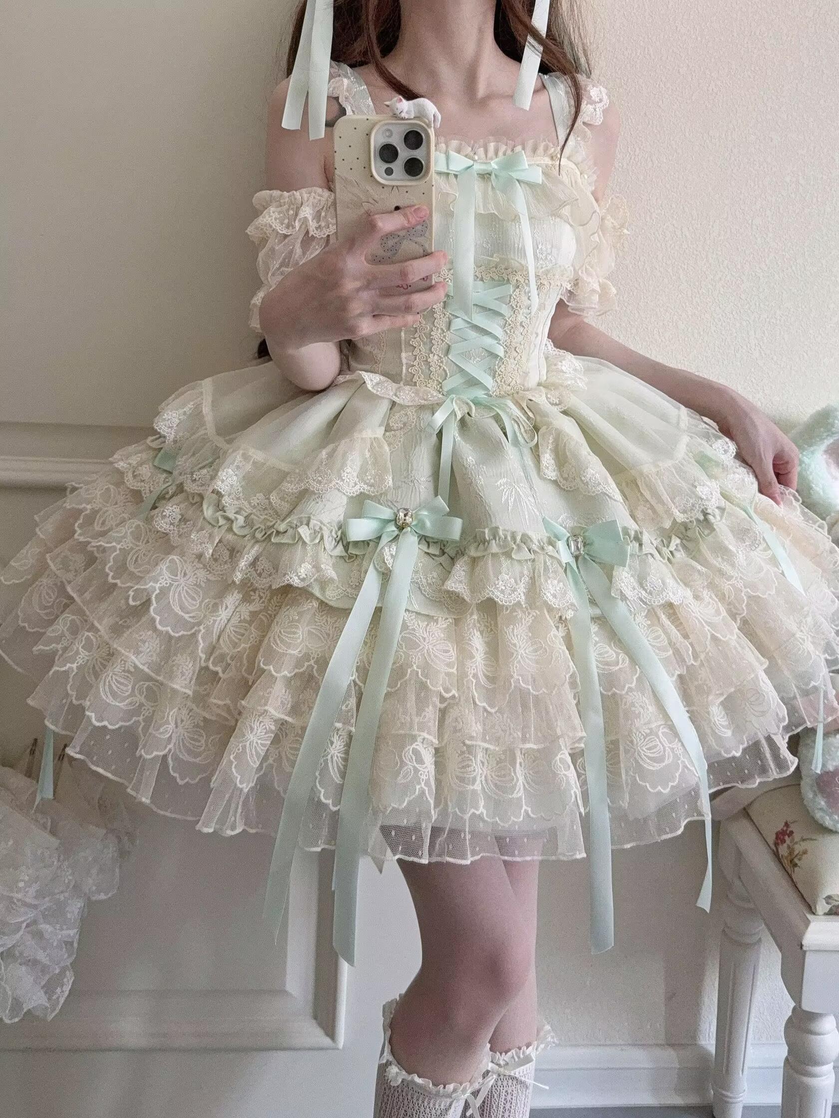 Sugar Girl - Ribbons of Love - Sweet Lolita JSK Dress, Tiered Ruffles 43767:785781
