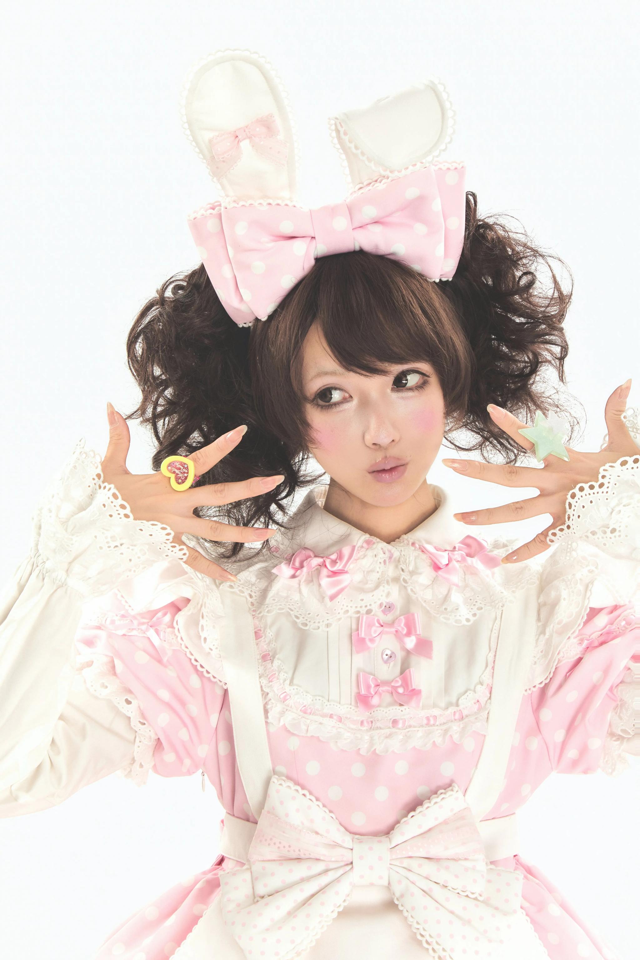 Bunny Kissaten - Four Colors Old School Lolita Polka Dot OP, Bunny Ear Apron 45824:864364
