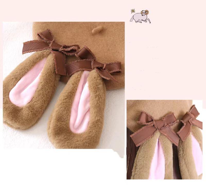 Xiaogui - Winter Lolita Beret Rabbit Ear Hat Bow Beret
