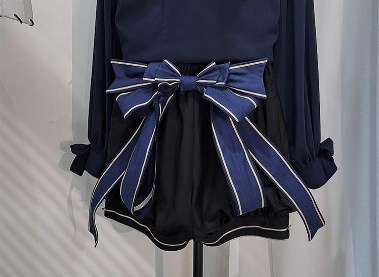Fallen Holy Star - Ouji Lolita Ruffled Chiffon Blouse & Cape Set, Elastic Shorts 45816:863719