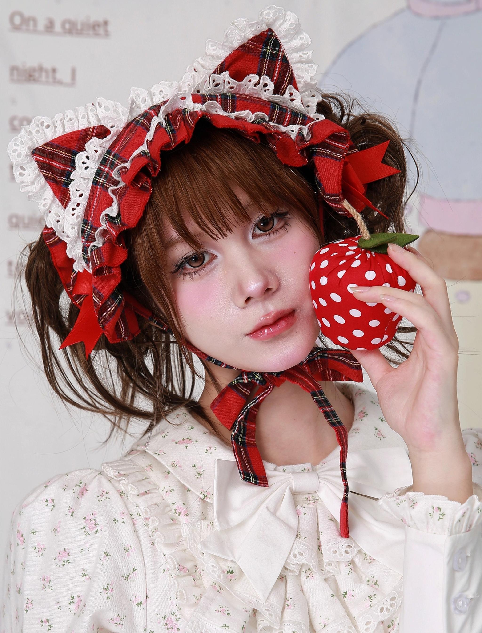 Soso Meme Club - Christmas Sweet Lolita Hairband, Red Plaid Cat Ear 44110:795101