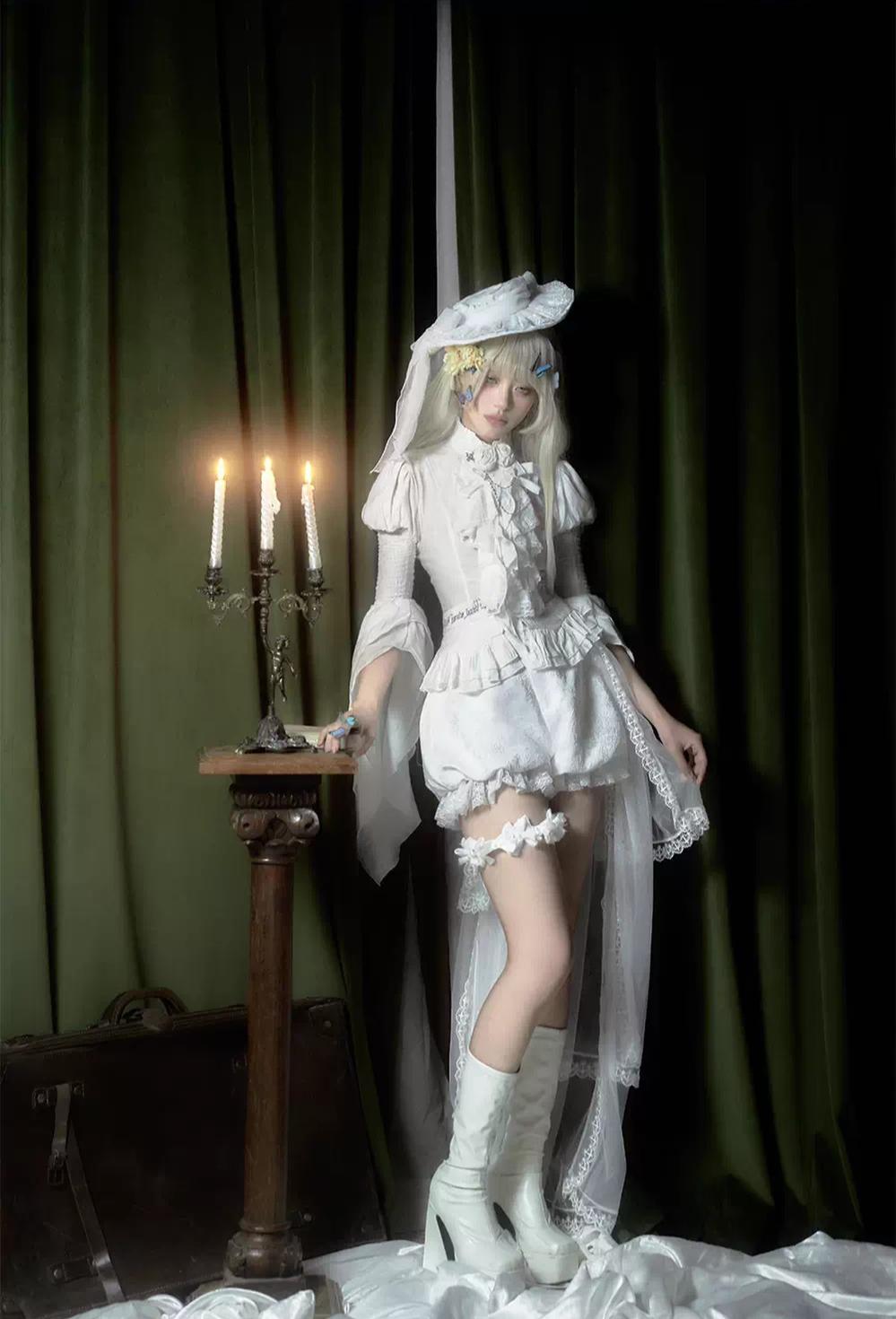 Dragon Bone Cemetery - Gothic Lolita Blouse, Detachable Bell Sleeves