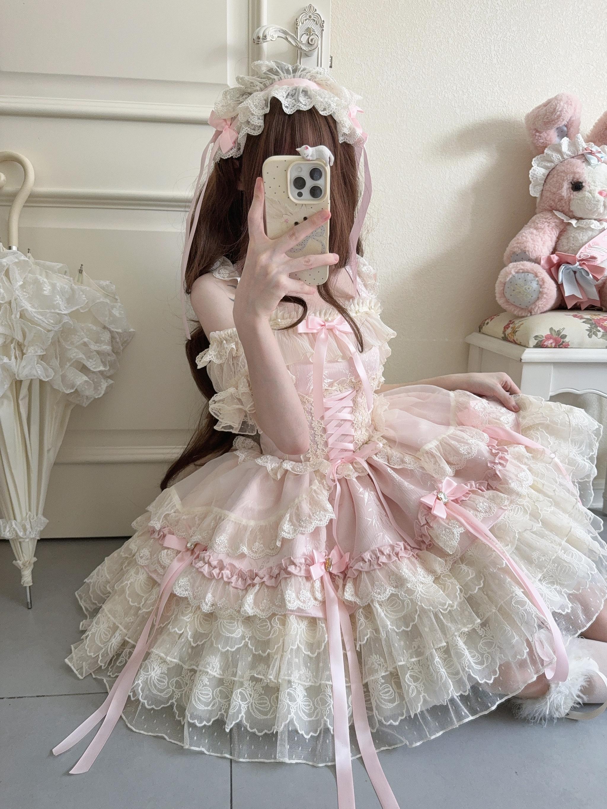 Sugar Girl - Ribbons of Love - Sweet Lolita JSK Dress, Tiered Ruffles