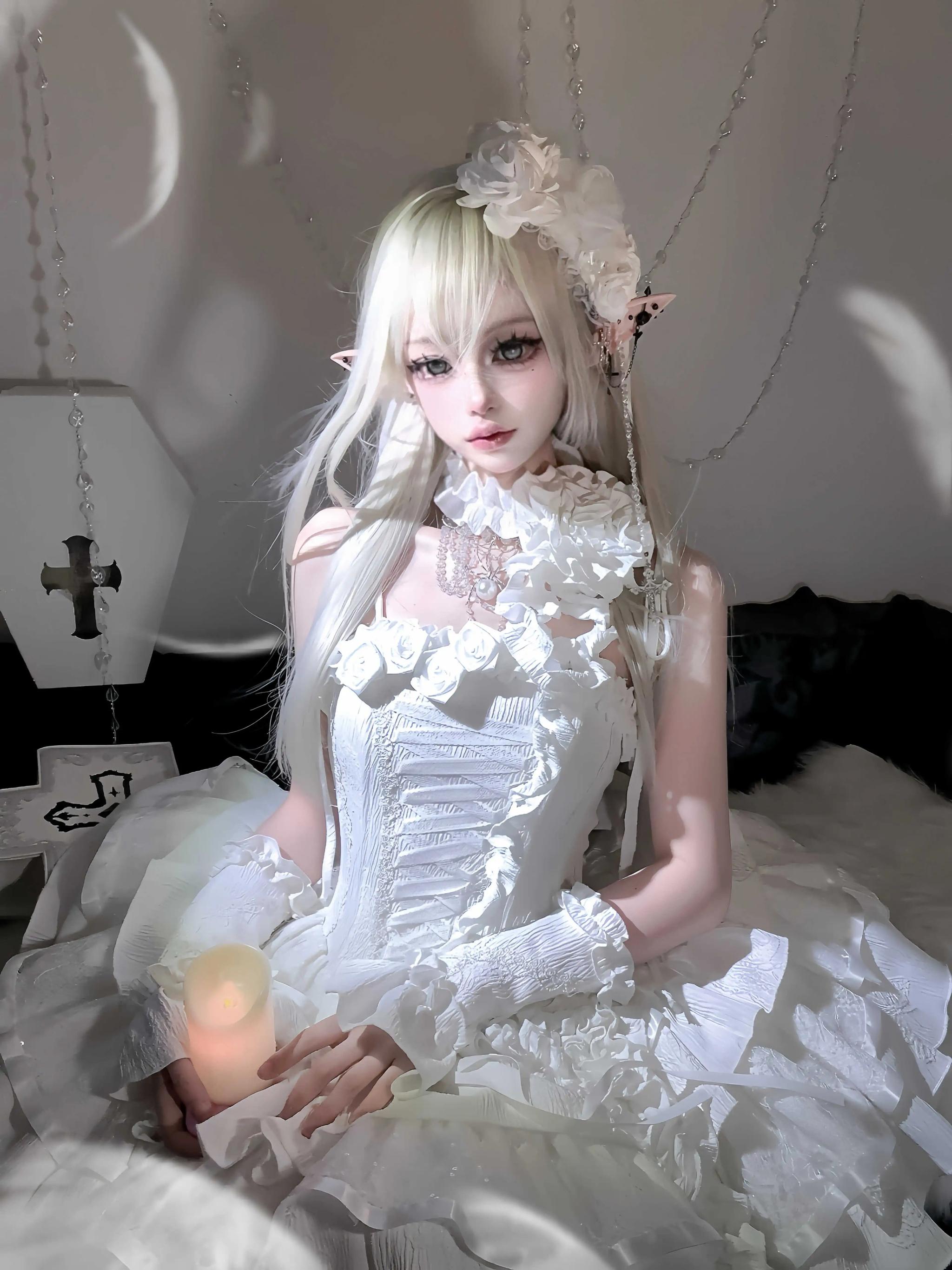 Silent Manor - White Gothic Lolita Fishbone JSK Dress 43499:777817