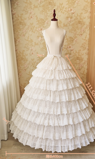 Sentaro - Elegant Lolita A-line Fish-bon Adjustable Tiered Skirt (white) 15014:209086