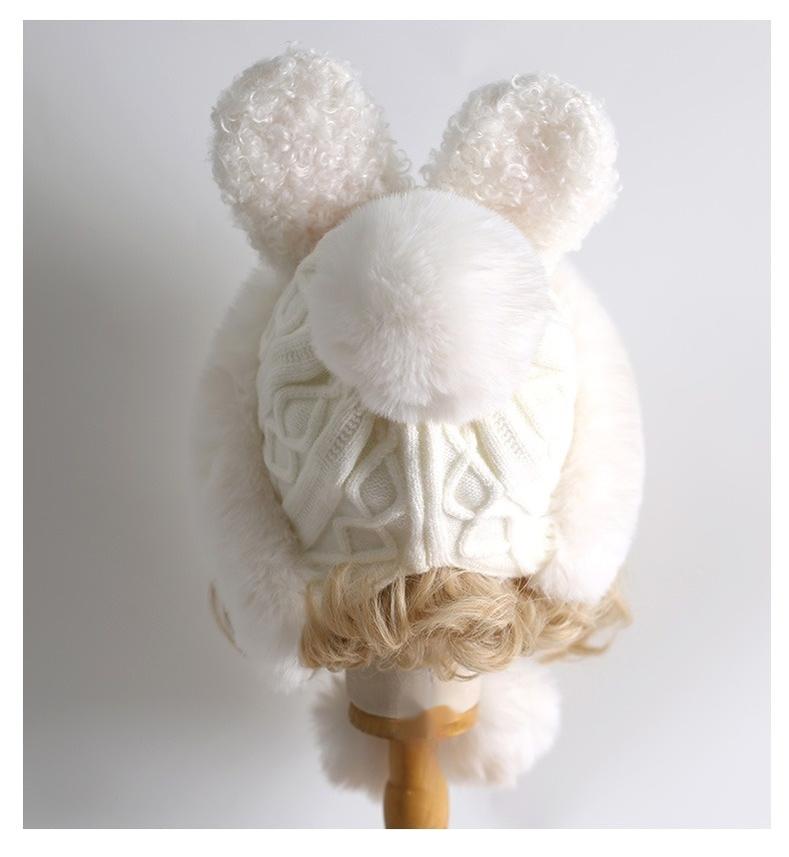 Xiaogui - Winter Kawaii Lolita Hat Plush Warm Hat with Pom-Poms