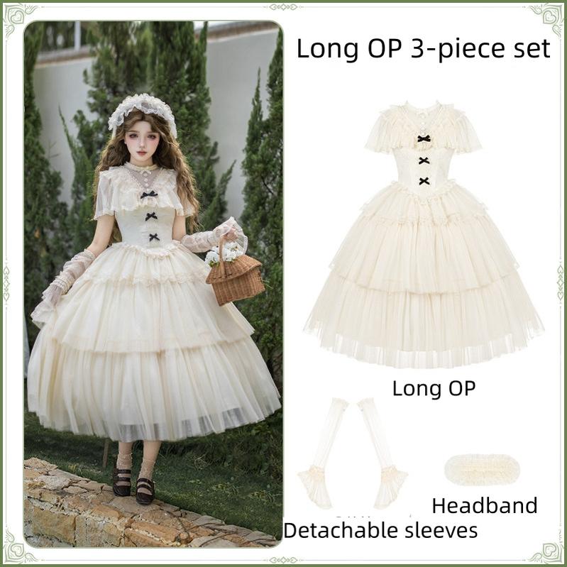 White Mist Promise - Classic Lolita Corset OP Set, Edwardian Collar & Tiered Hem (L M S) 45173:838372