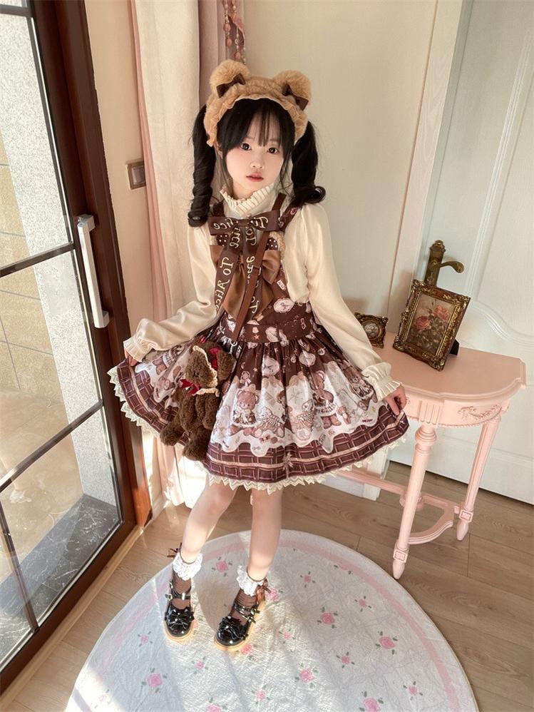 To Alice - Dear Dolls - Sweet Lolita Salopette Bear Print Dress
