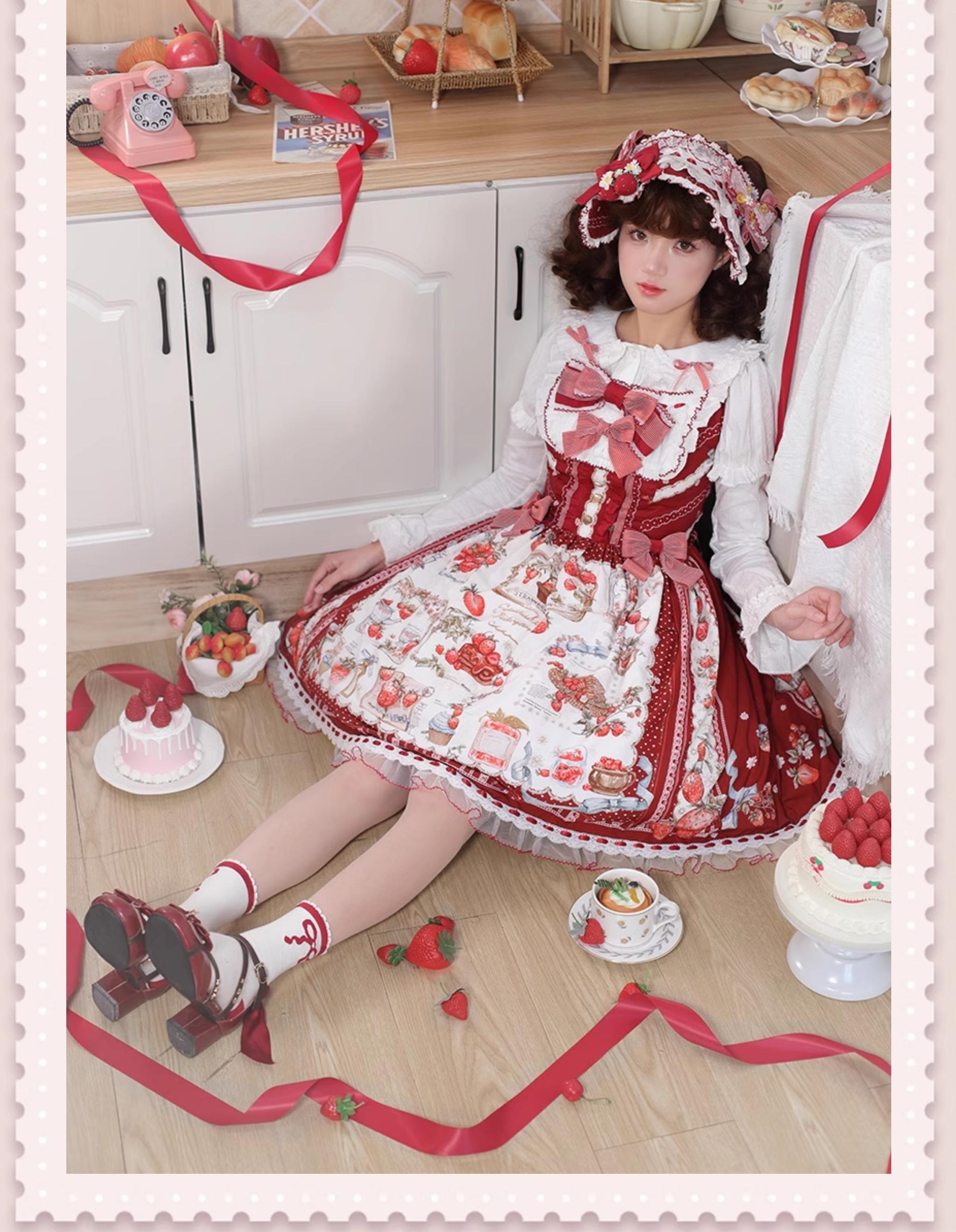 Balladeer - Strawberry Manor - Sweet Lolita JSK Dress, Strawberry Print 43417:798471