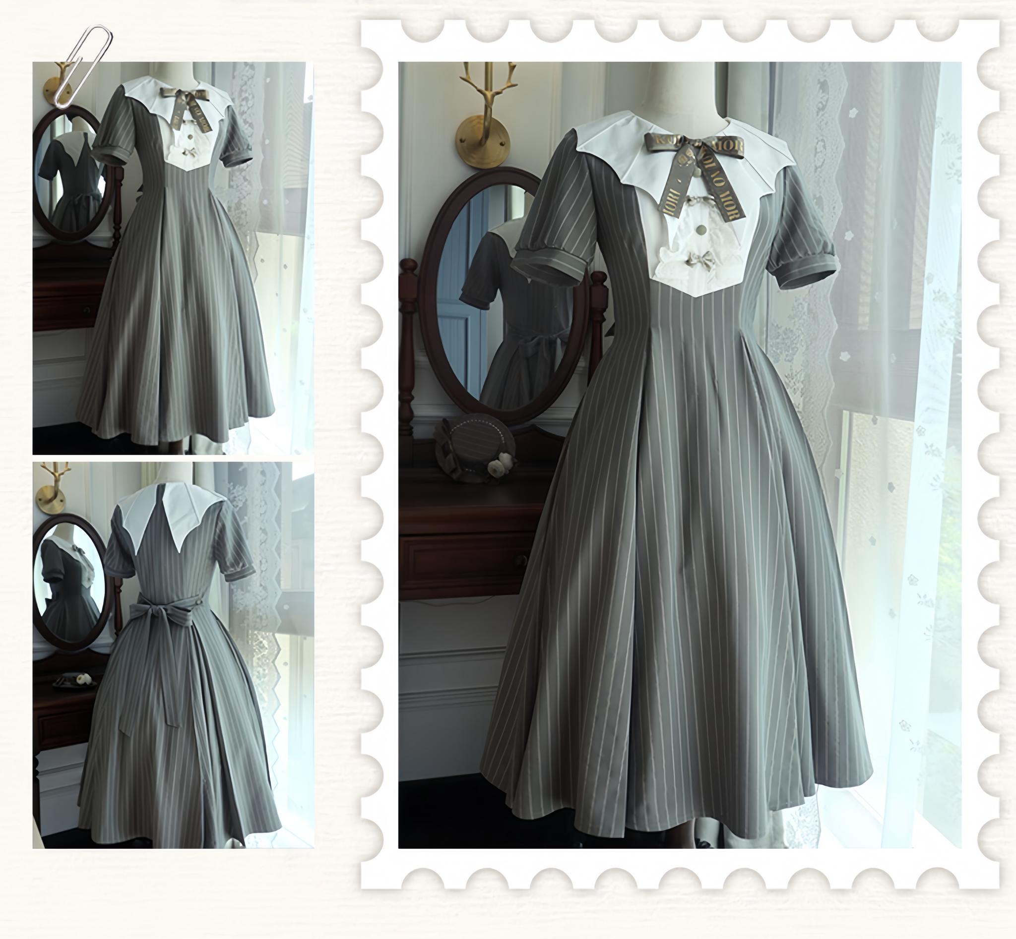 Forest Fluorescent Carps - The Rain of London - Elegant Lolita OP Dress, Bat Wing-Shaped Neckline 43531:778502