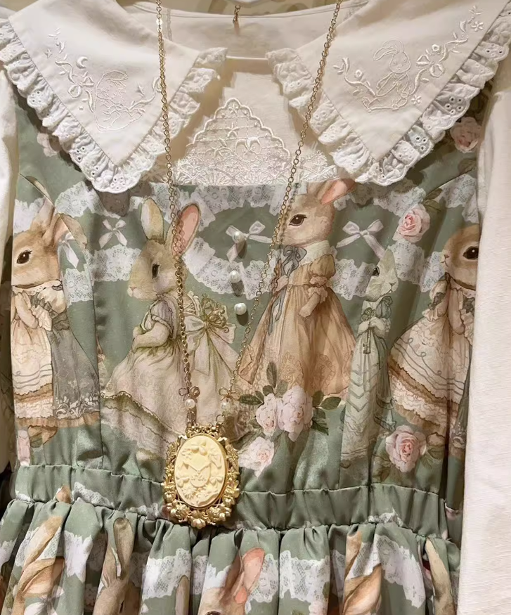 Fruit and rice - Tea Break Rabbit - Vintage Lolita JSK Rabbit Print Multicolors