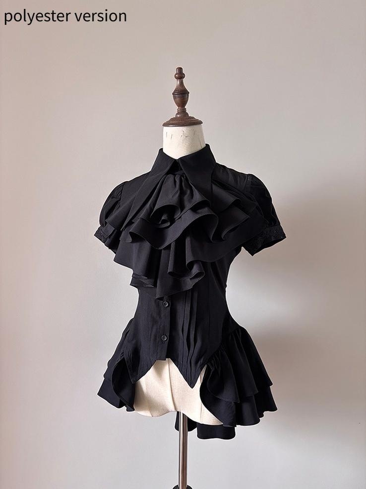 FlowerFairyDaily - Midnight Prayer - Solid Lolita Shirt with Flowing Tiered Back Hem 43006:769768