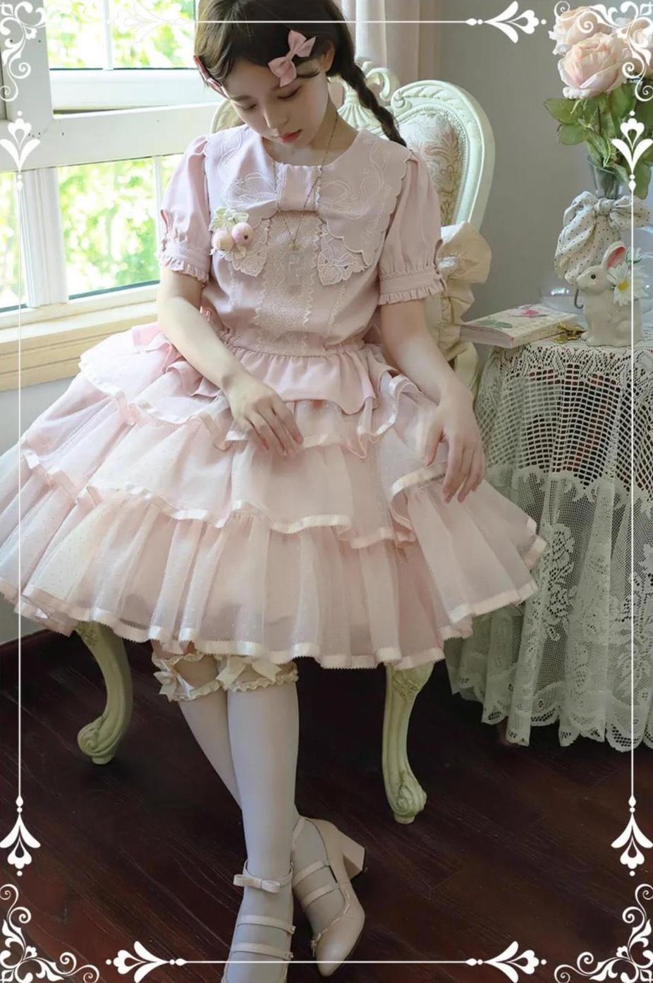 ZeeYe~Night Rose~Classic Lolita Shirt Double Layer Bow Embroidered Versatile Blouse 38648:593954