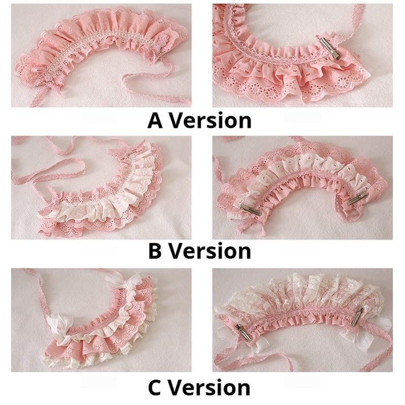 Xiaogui - Sweet Lolita Headdress Pink & White Lace Hairband