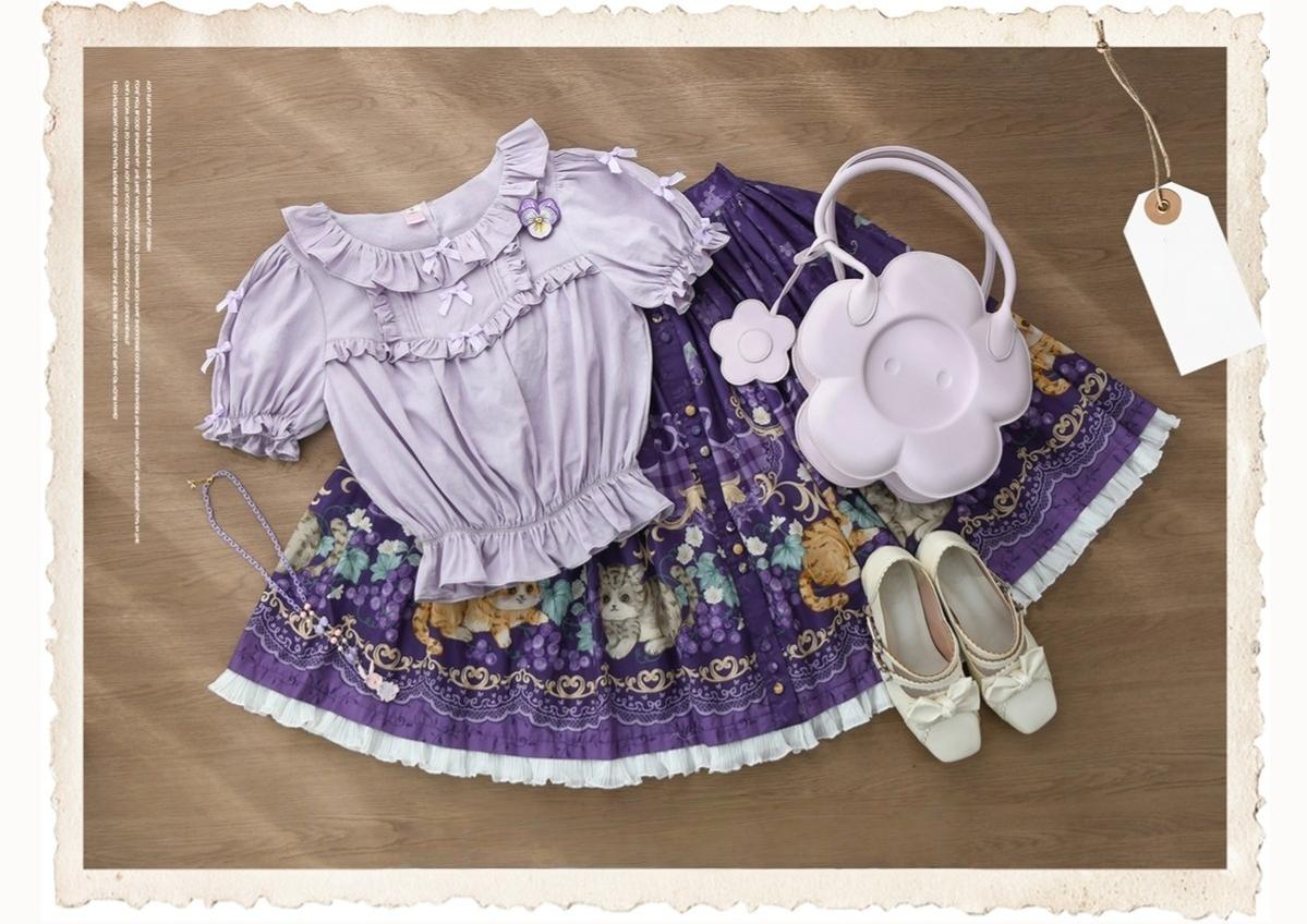 Sakurada Fawn - Fluffy Clouds - Cotton Plus Size Lolita Blouse Muti-Colored Shirt Purple blouse only (without any accessory) M