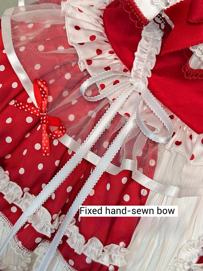 Shuang Sheng Xiao Xiong - Bite The Cake - Sweet Lolita Dress, Red & White Polka Dots