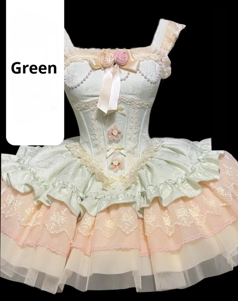 ZhiJinYuan - Fleeting Dreams - Ballet Style Sweet Lolita Mini JSK with Choker Green JSK Only S