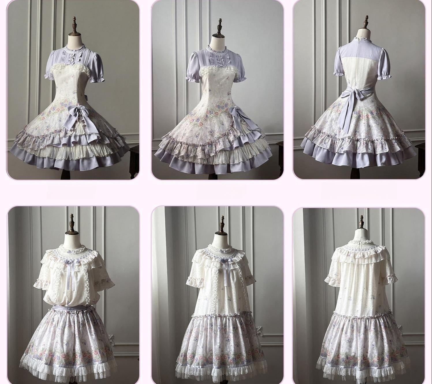 Yuri's Garden - Classic Floral Printed Lolita Dress with Lace 45541:852365