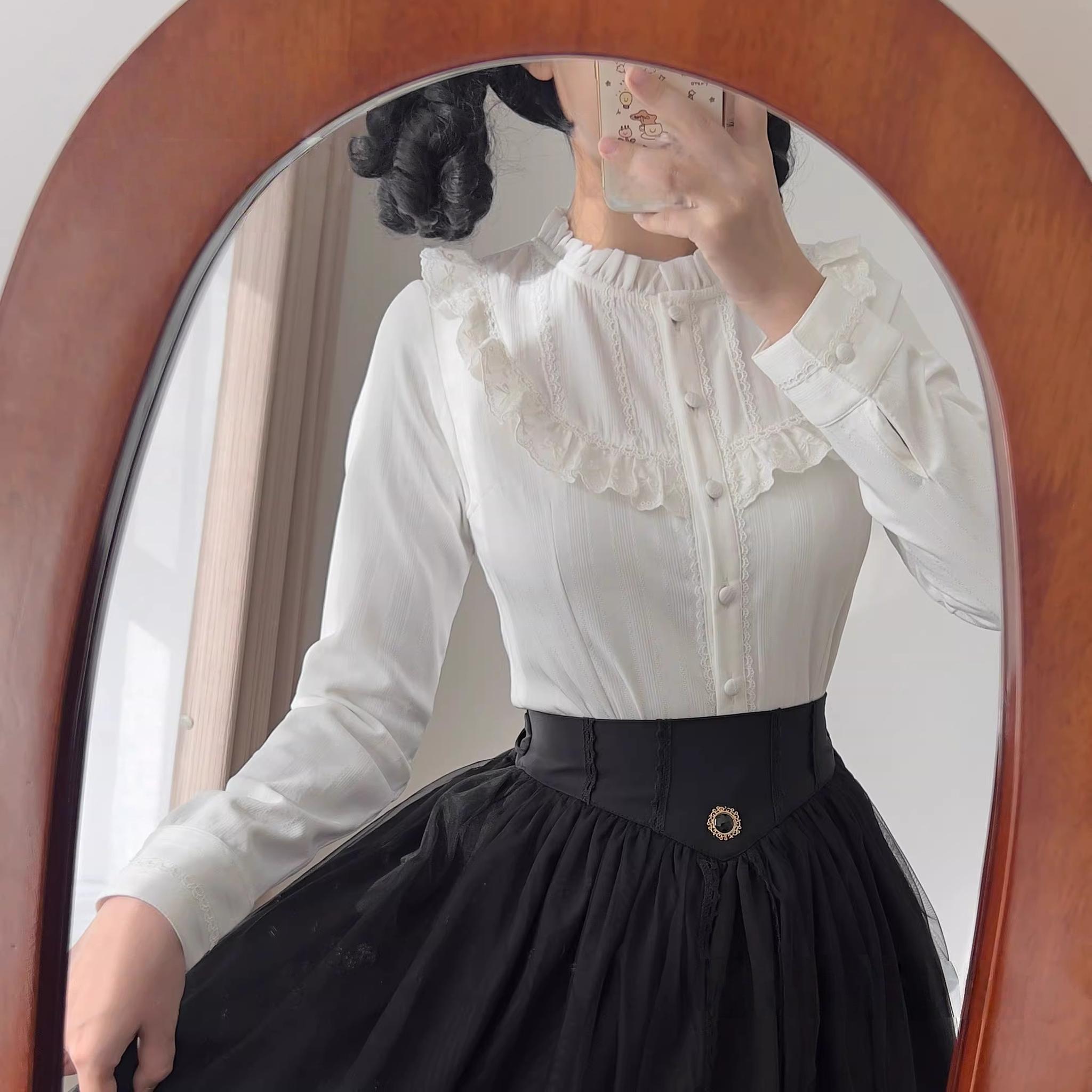 Uncle's Workshop - Daily Lolita Shirt Winter Shirts S Pure White Shirt with Silver Line