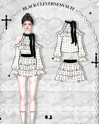 Yingtang~Black Chocolate~Sweet Lolita Skirt Plus Size Dot Print Blouse Skirt Set   
