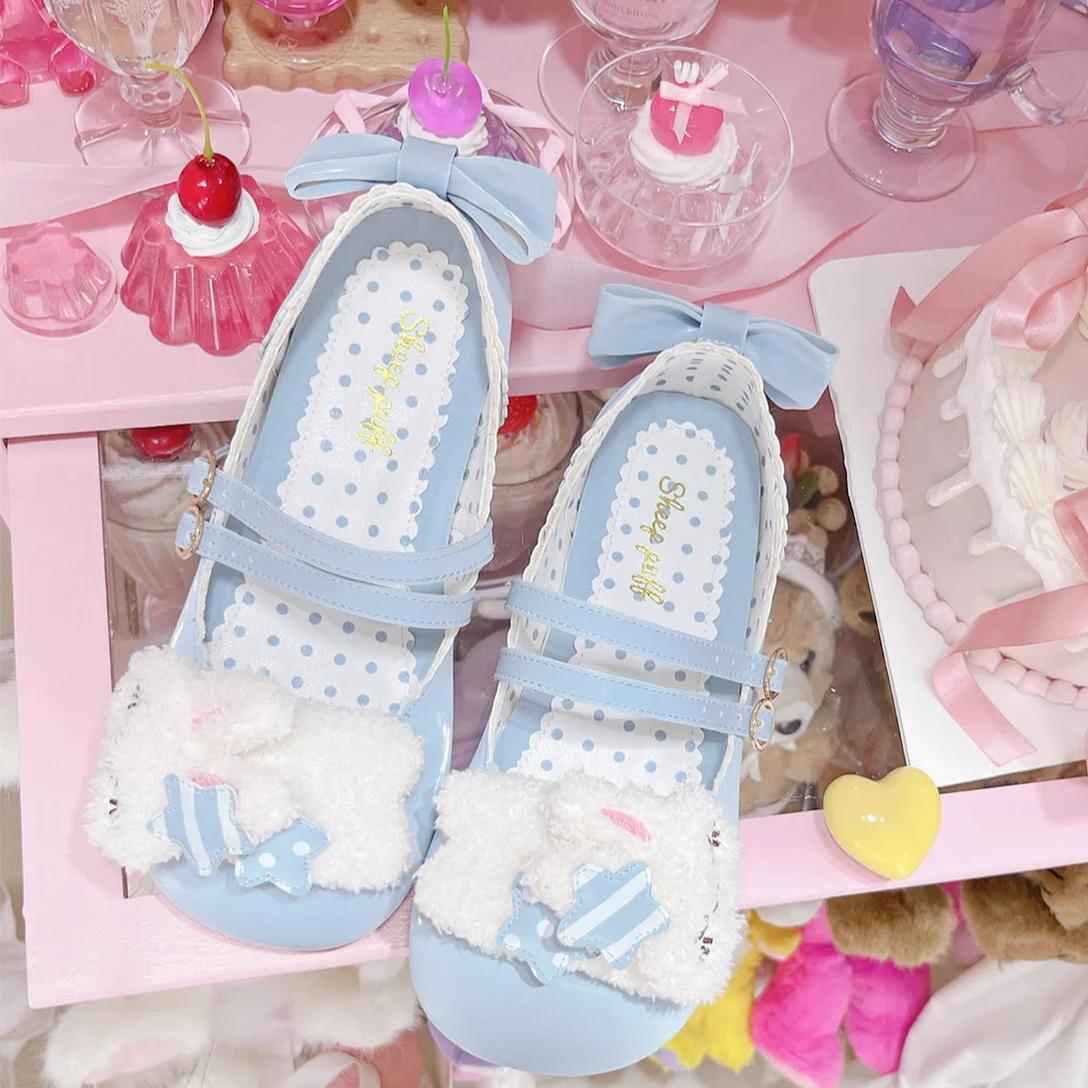 Sheep Puff - Mimitty Rabbit - Kawaii Lolita Low Heel Shoes Plush Bunny Spring Lolita Shoes