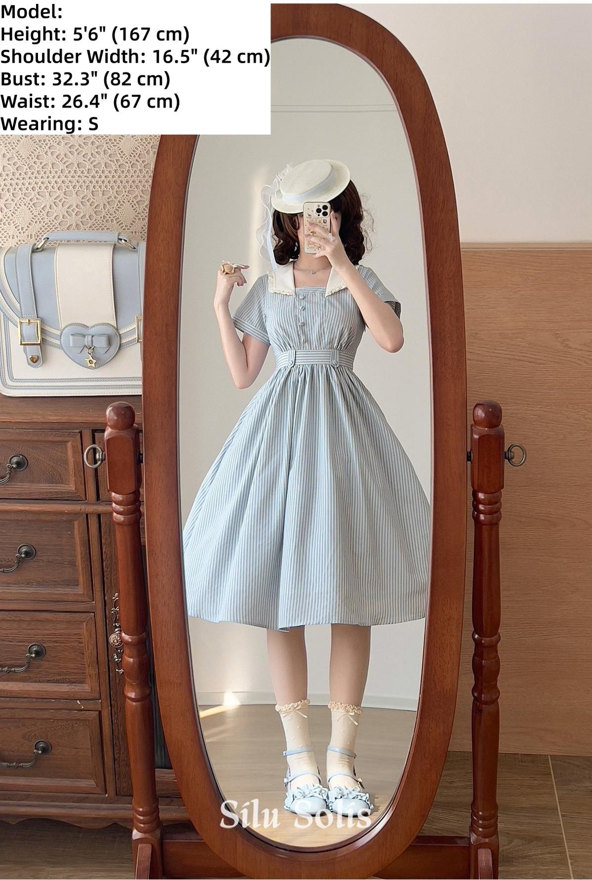 Endless Forest - Summer Striped Classic Lolita OP Dress, Short Sleeve