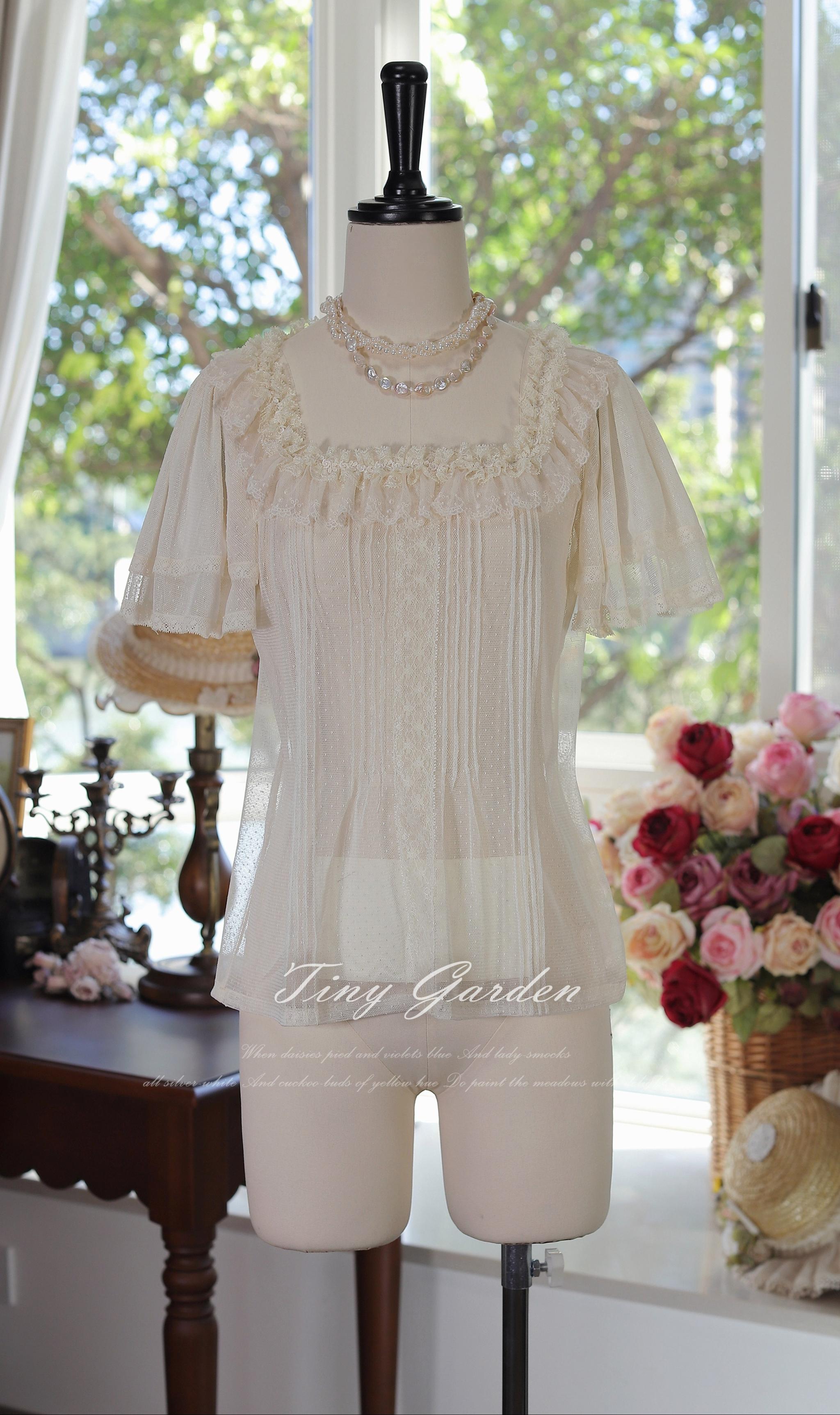 Classic Lolita Square Neck Polka-dot Tulle Blouse Ivory (unlined) S Pre-order