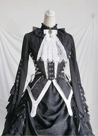 (BFM)Milu~Herbarium~Gothic Lolita Skirt Set Vest Blouse Multicolors S Black and White-Vest 