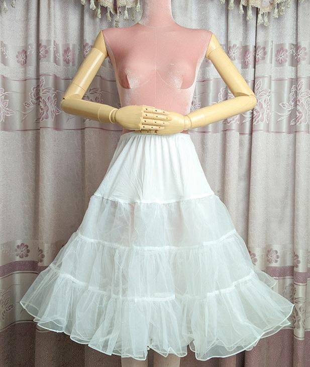 Plus Size 25.6" (65 cm) Puffy Lolita Petticoat, Stiff Tulle White S