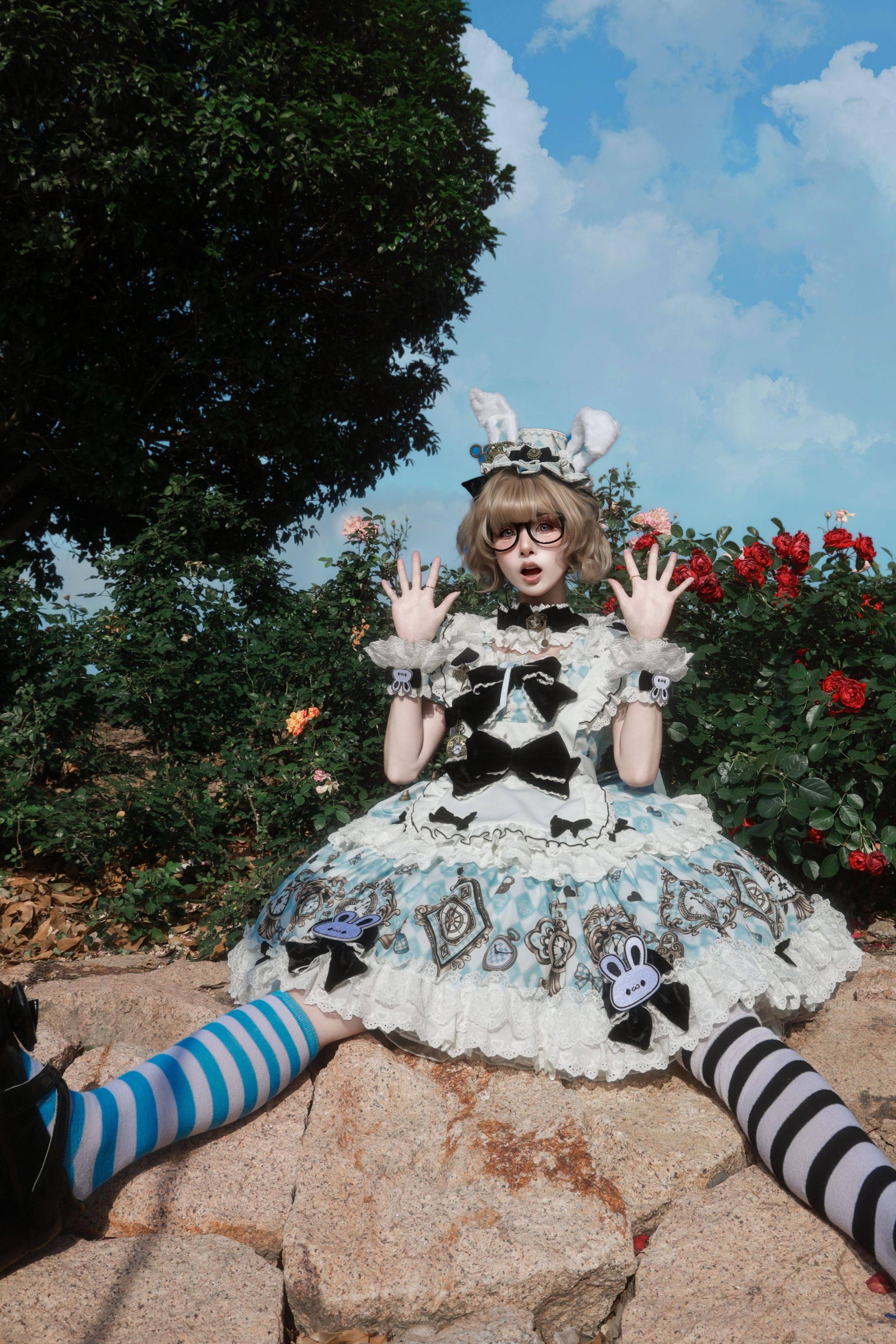 Unnamed Journey - Sweet Lolita Argyle Printed OP Dress with Bunny Details 45510:850440