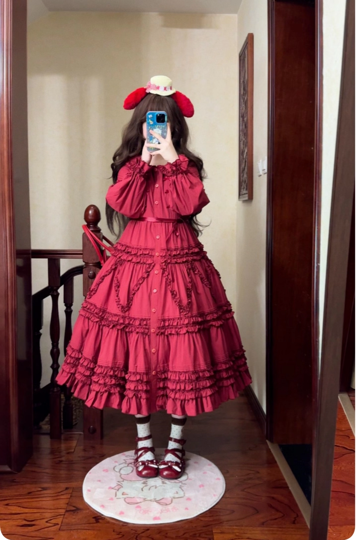 Bunny Magic Forest - Loving Bunny - Elegant Lolita Long Sleeve Trapeze OP, Tiered Skirt 44362:806293